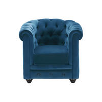 SESSEL mit gerader Rückenlehne - 1 Person - Samt, Stoff - Blaugrün - - Blau, Textil (82/72/78cm) - Vente-Unique
