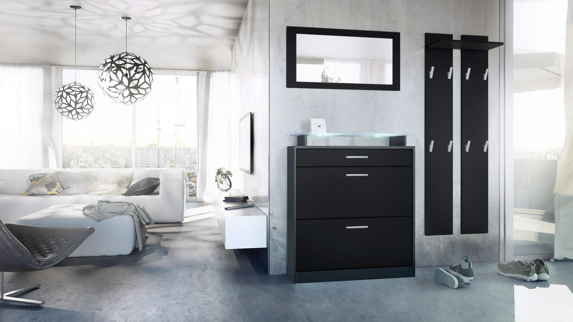 GARDEROBE Loret Front in Schwarz matt - Schwarz, Holzwerkstoff (180/200/23cm) - Vladon