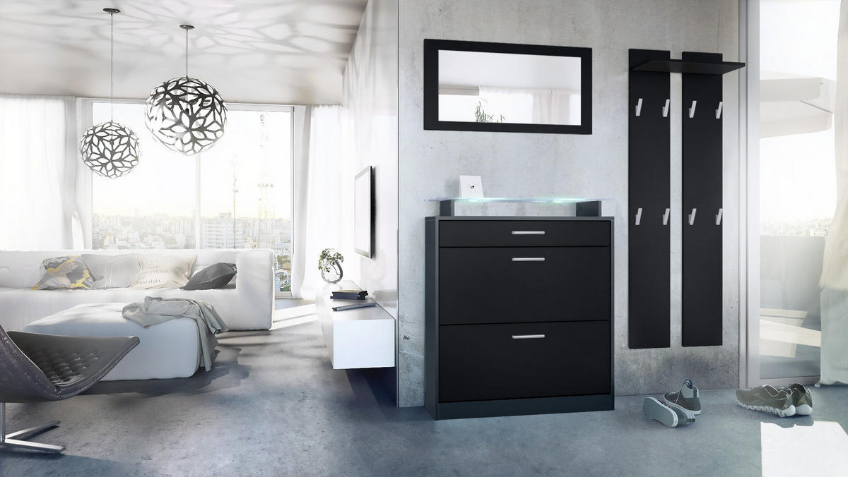 GARDEROBE Loret Front in Schwarz matt - Schwarz, Holzwerkstoff (180/200/23cm) - Vladon