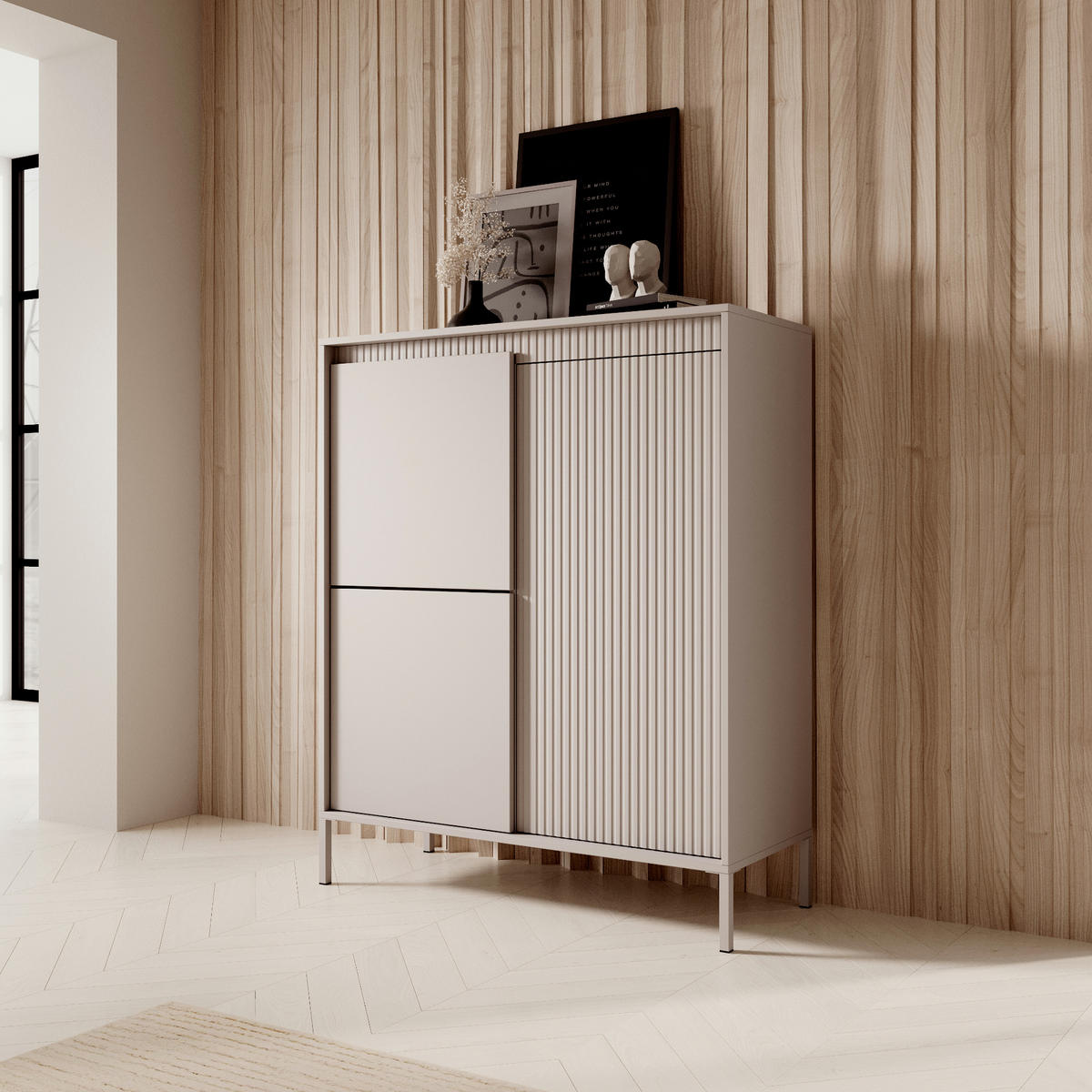 HIGHBOARD SELBU KOM1 Beige - Beige, Glas/Holzwerkstoff (104/124/40cm) - Komodee