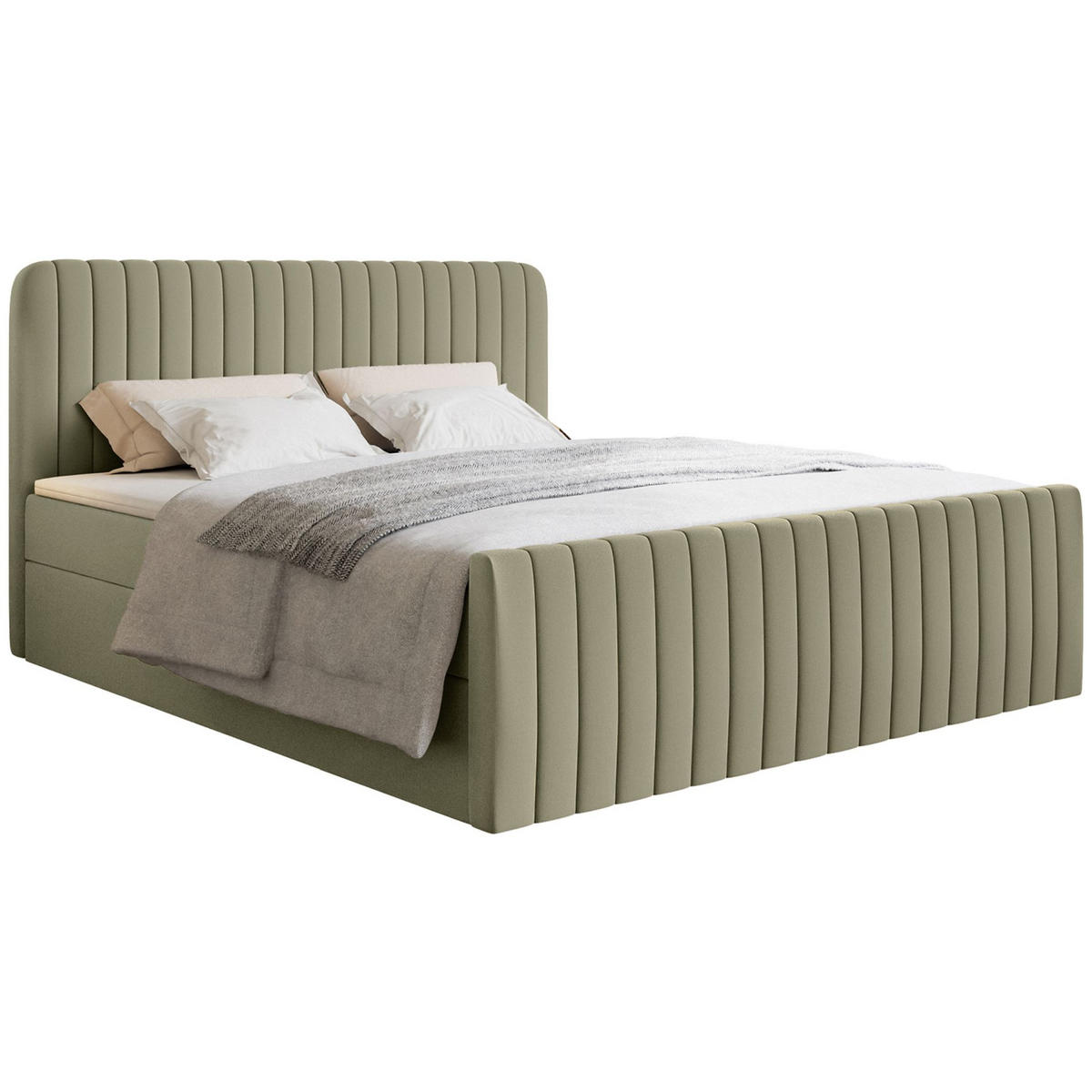 BOXBETT Saliano mit Topper und Chenille-Bezug Olivgrün, 140x200 cm - Olivgrün, Kunststoff/Textil (140/200cm) - Selsey