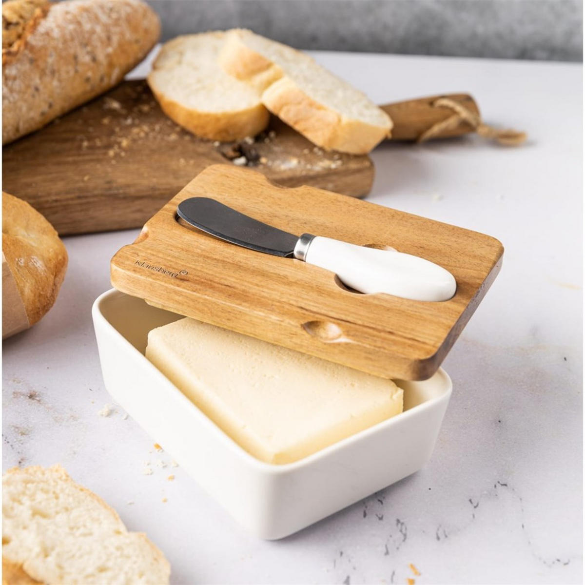 BUTTERDOSE Weiß 15.5/11/6.5 cm KB7785 - Weiß, Holz (11/6.5/15.5cm) - Klausberg 