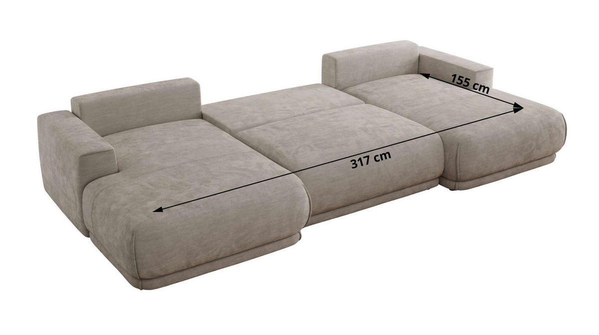 SEDACIA SÚPRAVA RINA U Svetlosivá Hladký ženil - čierna/svetlosivá, textil/plast (360/85/170cm) - MKS