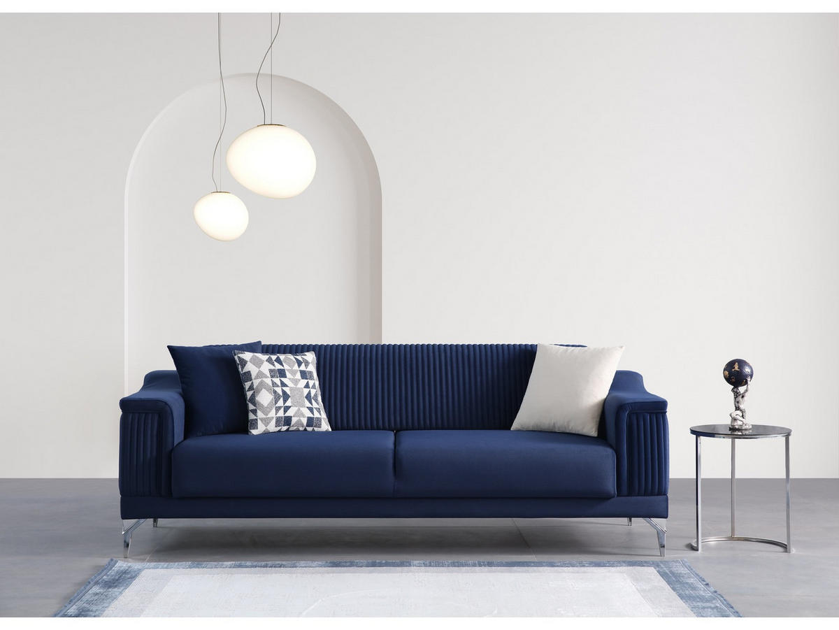 SOFA Santiago 2-Sitzer Samtstoff Blau - Blau, Textil/Metall (180/86/93cm)