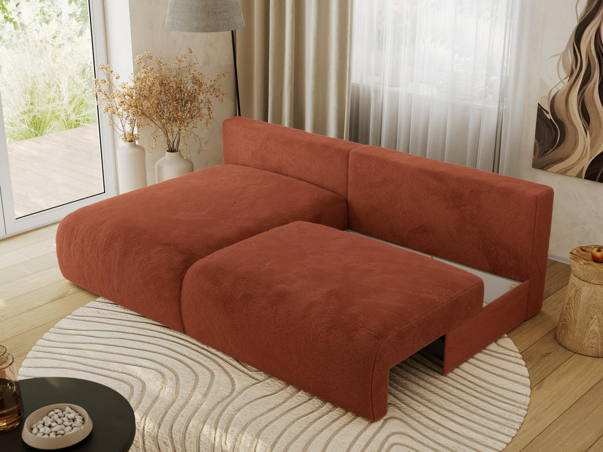 ECKSCHLAFSOFA VIVO L Orange Plüsch - links - Schwarz/Orange, Kunststoff/Textil (223/150cm) - MKS
