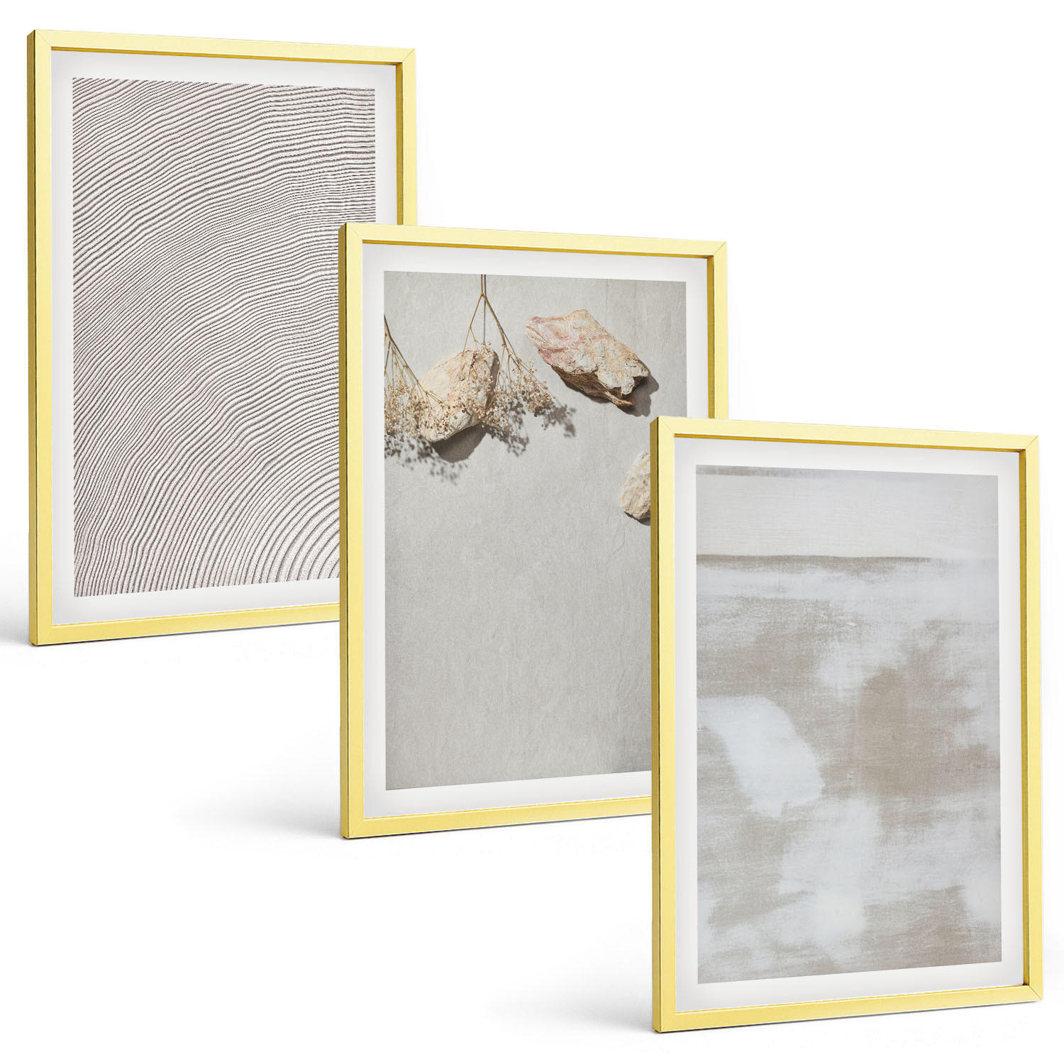 BILDER SET 3er Set - 40x60 cm Goldrahmen - Boho-Textur aus Sandsteinen - Goldfarben, Kunststoff (40/60cm) - TULUP
