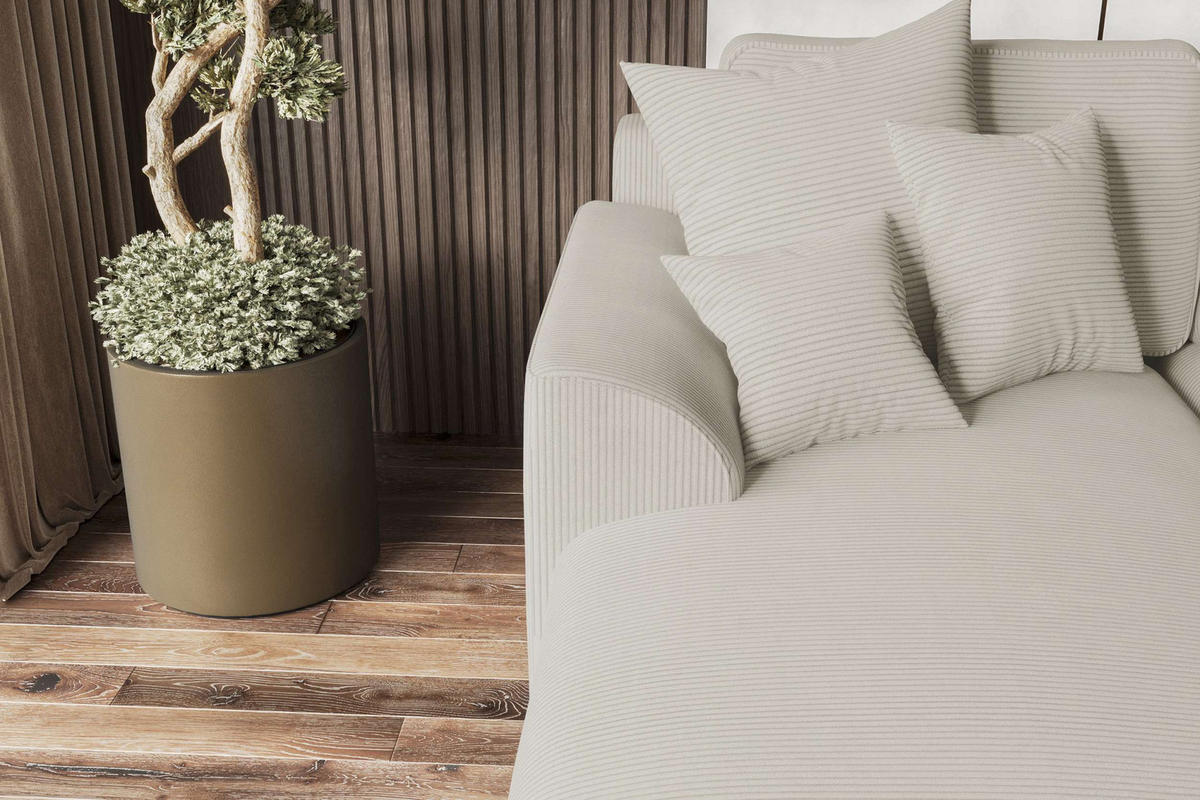 ECKSOFA GUSTO Cordstoff Greige Links inkl. Schlaffunktion - Chromfarben/Greige, Kunststoff/Textil (295/194cm) - 99rooms