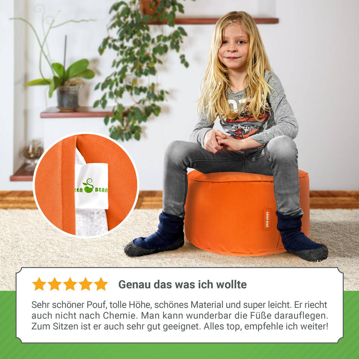 SITZSACK-HOCKER Pouf "Stay" 45x25cm - Orange, Textil (45/25/45cm) - Green Bean