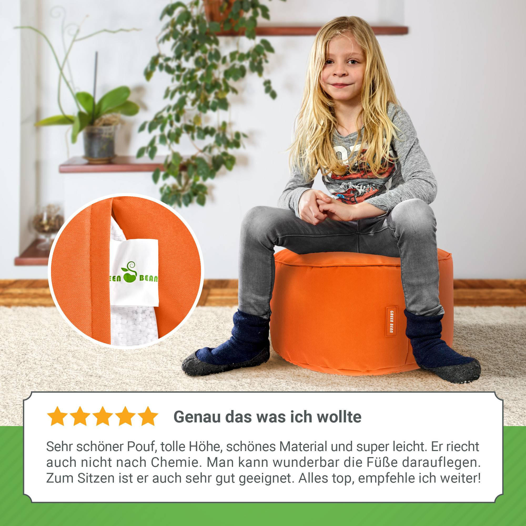 Thumbnail - Green Bean Sitzsack-Hocker, Orange, Textil, Füllung: Styroporkugeln, Rund, 45x25x45 cm, Hergestellt in Deutschland, Wohn...