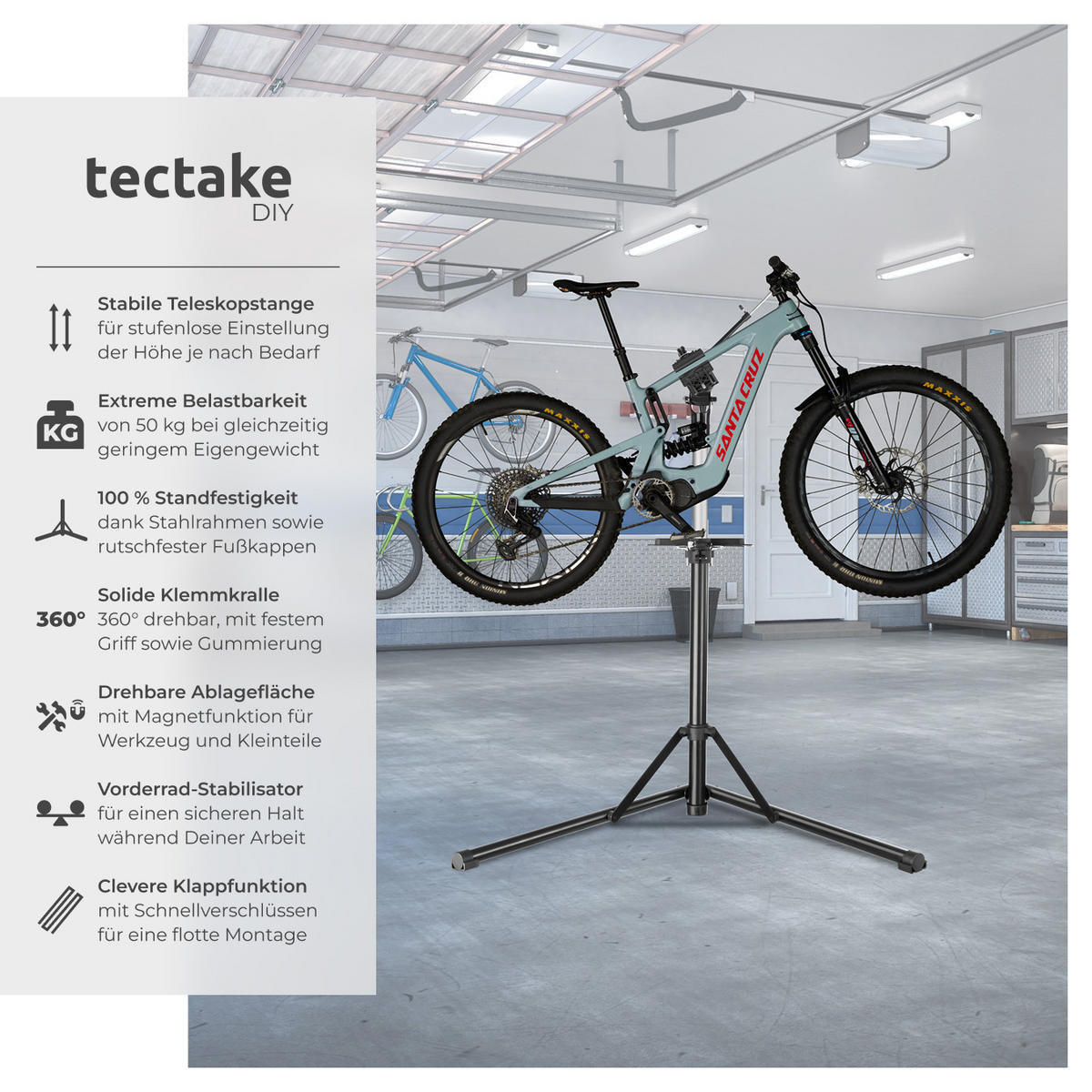 FAHRRADMONTAGESTÄNDER Jan,inklusive Vorderrad-Stabilisator,grau/schwarz - Schwarz/Grau, Textil (81/169cm) - tectake