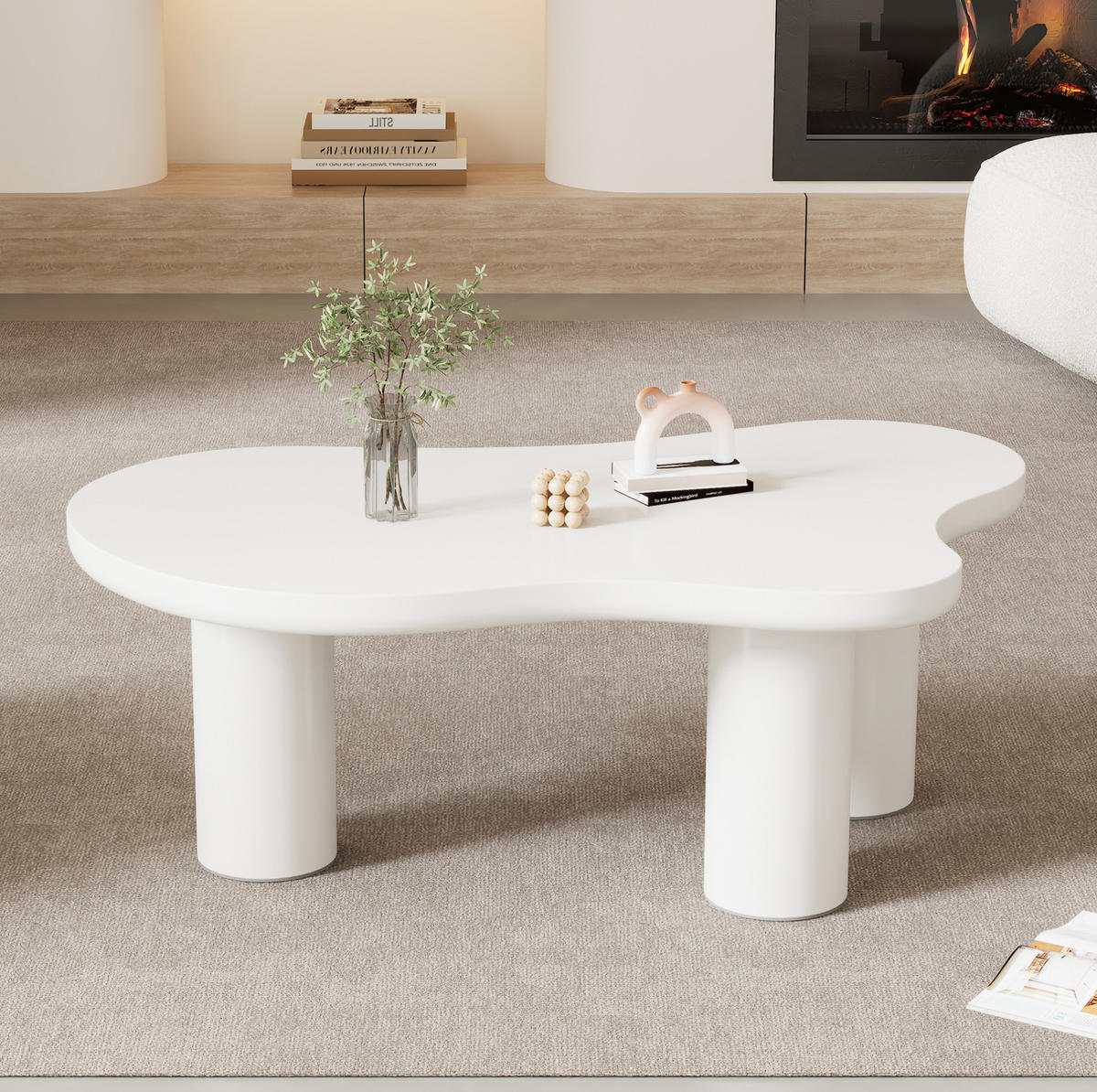 KONFERENČNÍ stolek z MDF a PVC, 107/66/40,5 cm bílý, v designu oblaku - bílá, kompozitní dřevo (107/66/40.5cm) - BEAOK