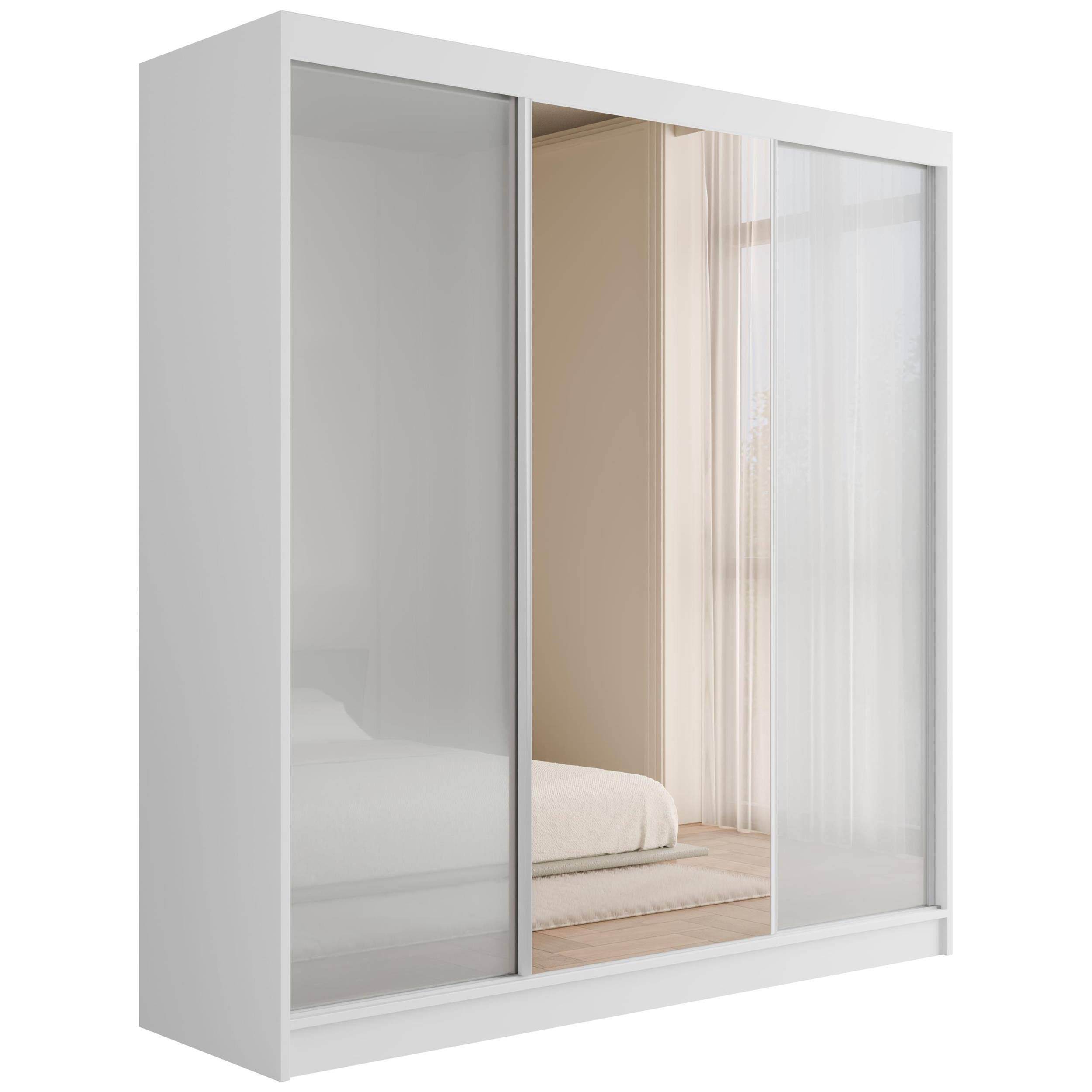 KLEIDERSCHRANK mit Spiegel V2-VITA 215x200 cm - Weiß - Weiß, Holzwerkstoff (200/215/61cm) - ALTDECOR