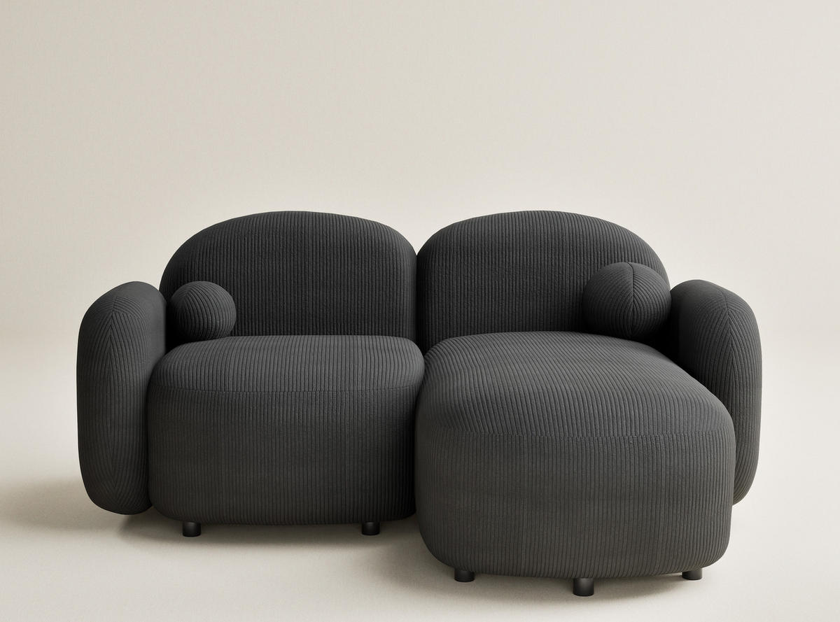 ECKSOFA Bahama Anthrazit Samtstoff - Anthrazit/Schwarz, Holz/Holzwerkstoff (190/146cm) - Maison de Reve