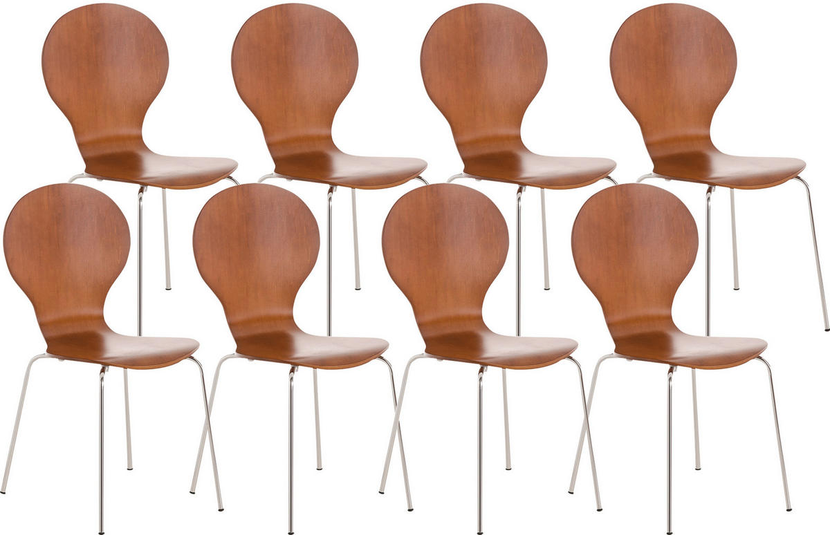 BESUCHERSTUHL 8er Set Holz braun - Braun, Holz/Metall (43/86/45cm) - CLP