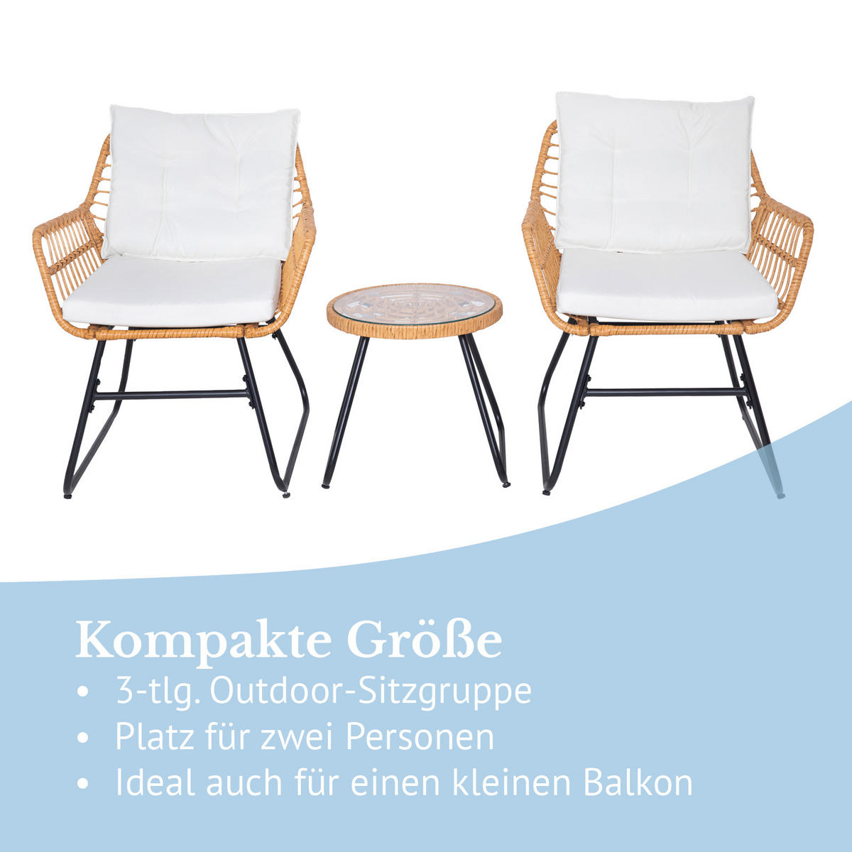 BALKONSET 3-teilig aus Rattan, natur - Naturfarben, Kunststoff - SVITA