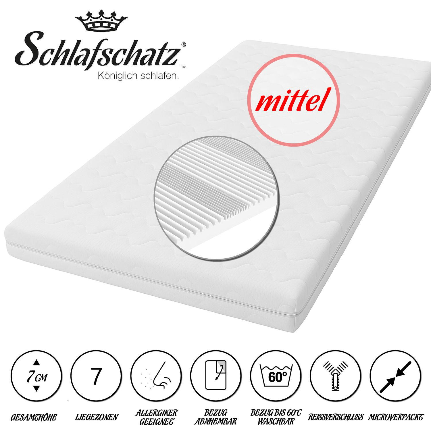 TOPPER XXL 90x200cm mittel Höhe ca. 7cm - Weiß, Textil (90/200cm) - Schlafschatz
