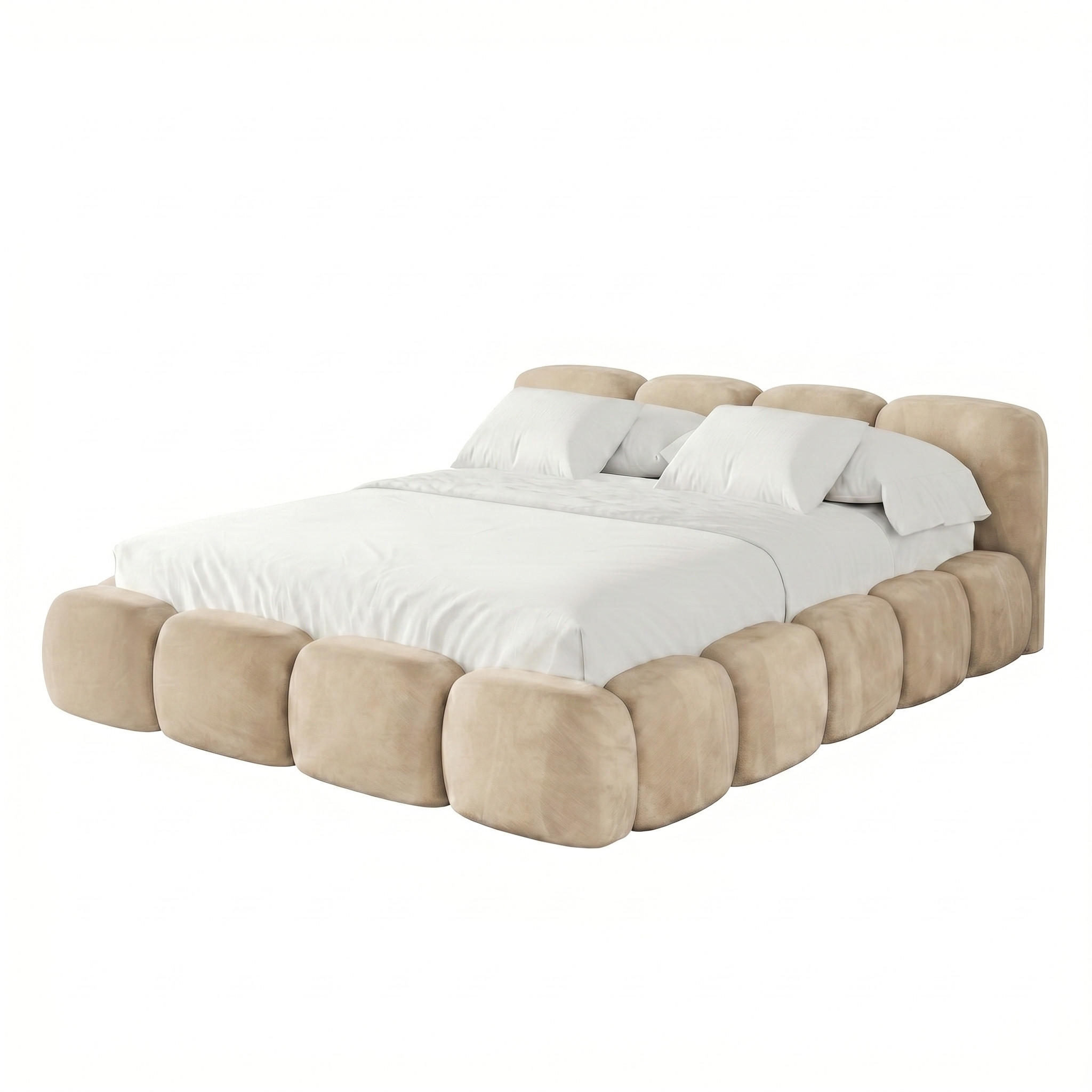 POLSTERBETT SUENO 140x200 cm in Creme, gepolstertes Kopfteil, Metalllattenrost, Bettkasten, Velour-Stoff - Creme/Naturfarben, Holz/Textil (140/200cm) - Muffo