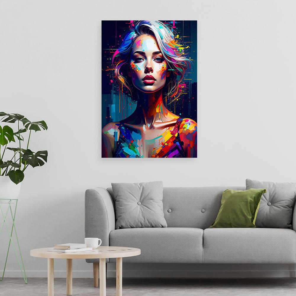 LEINWANDBILD Buntes Porträt einer Frau 70x100cm - Multicolor, Textil (70/100cm) - Feeby