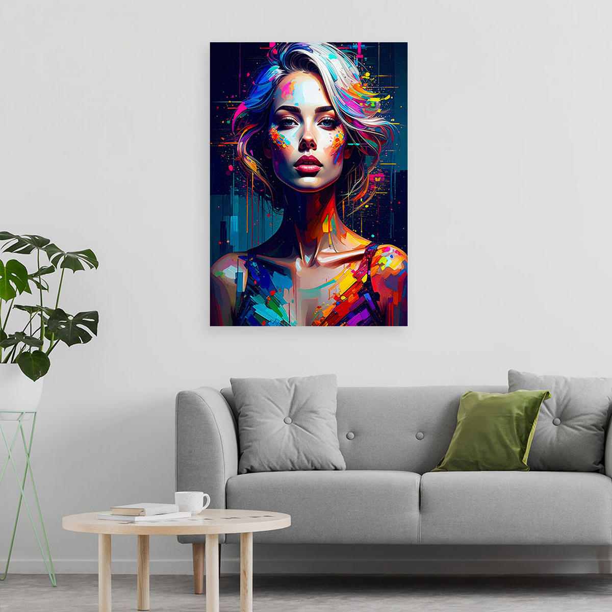 LEINWANDBILD Buntes Porträt einer Frau 70x100cm - Multicolor, Textil (70/100cm) - Feeby