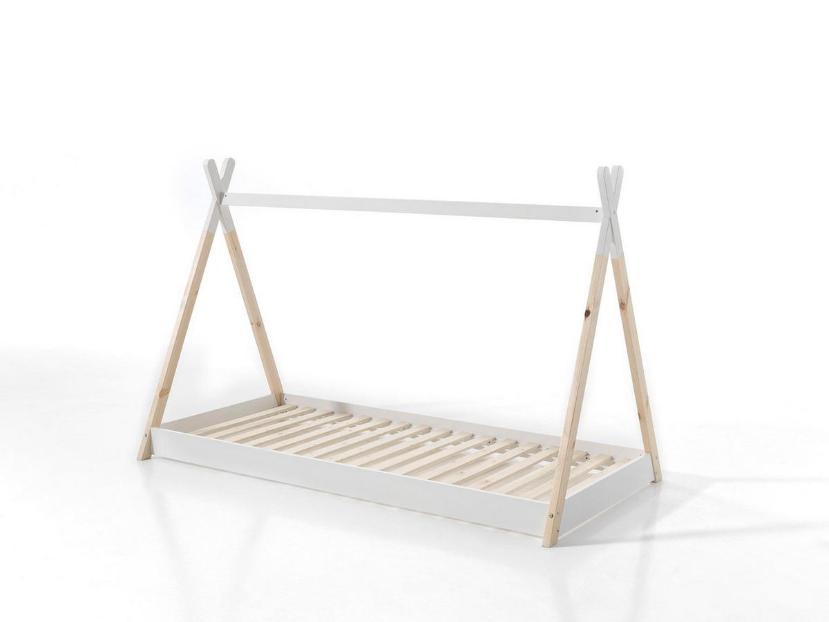 TIPIBETT Karyn 206x136x106 aus Massivholz in Weiß/Natur - Weiß/Naturfarben, Holz (90/200cm) - 58aufmkessel