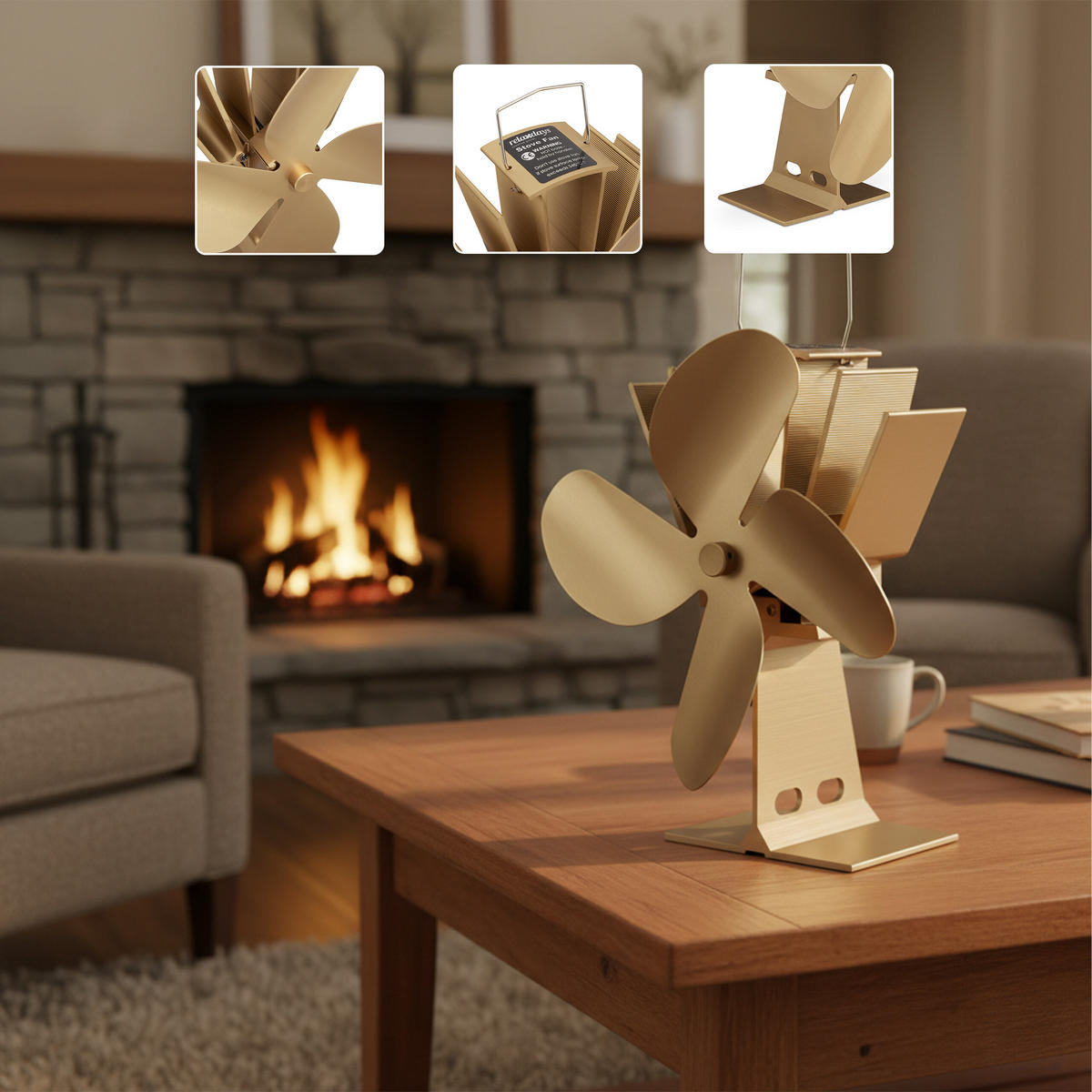 OFENVENTILATOR - Hellbraun, Metall (19/26/12cm) - Relaxdays