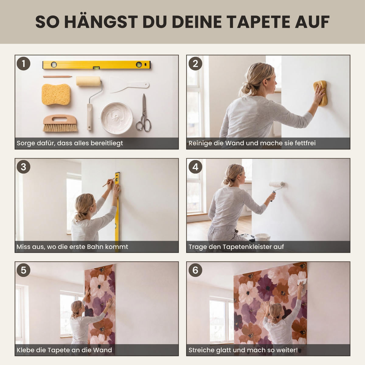 TAPETE - Blumen - Abstrakt - Erdtöne - 240x300 cm - Multicolor, Papier (240/300cm) - OnlyWow