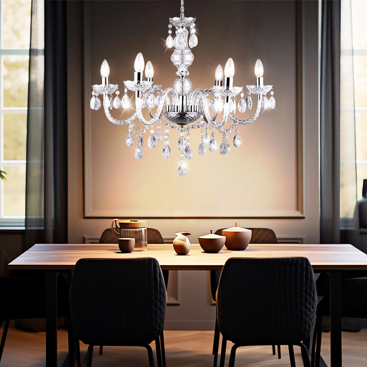 LED KRONLEUCHTER CUIMBRA I Silber Kristalloptik - Silberfarben, Metall (61/61/166cm)