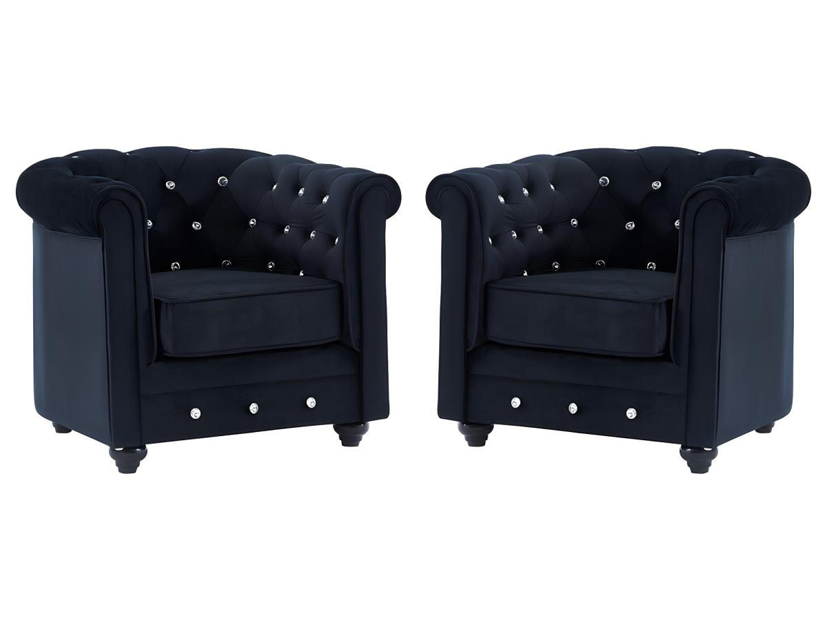 SESSEL 2er-Set - Samt - Schwarz mit Knöpfen in Kristalloptik - CHESTERFIELD - Schwarz, Textil (78/72/85cm) - Vente-Unique