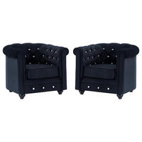 SESSEL 2er-Set - Samt - Schwarz mit Knöpfen in Kristalloptik - CHESTERFIELD - Schwarz, Textil (78/72/85cm) - Vente-Unique