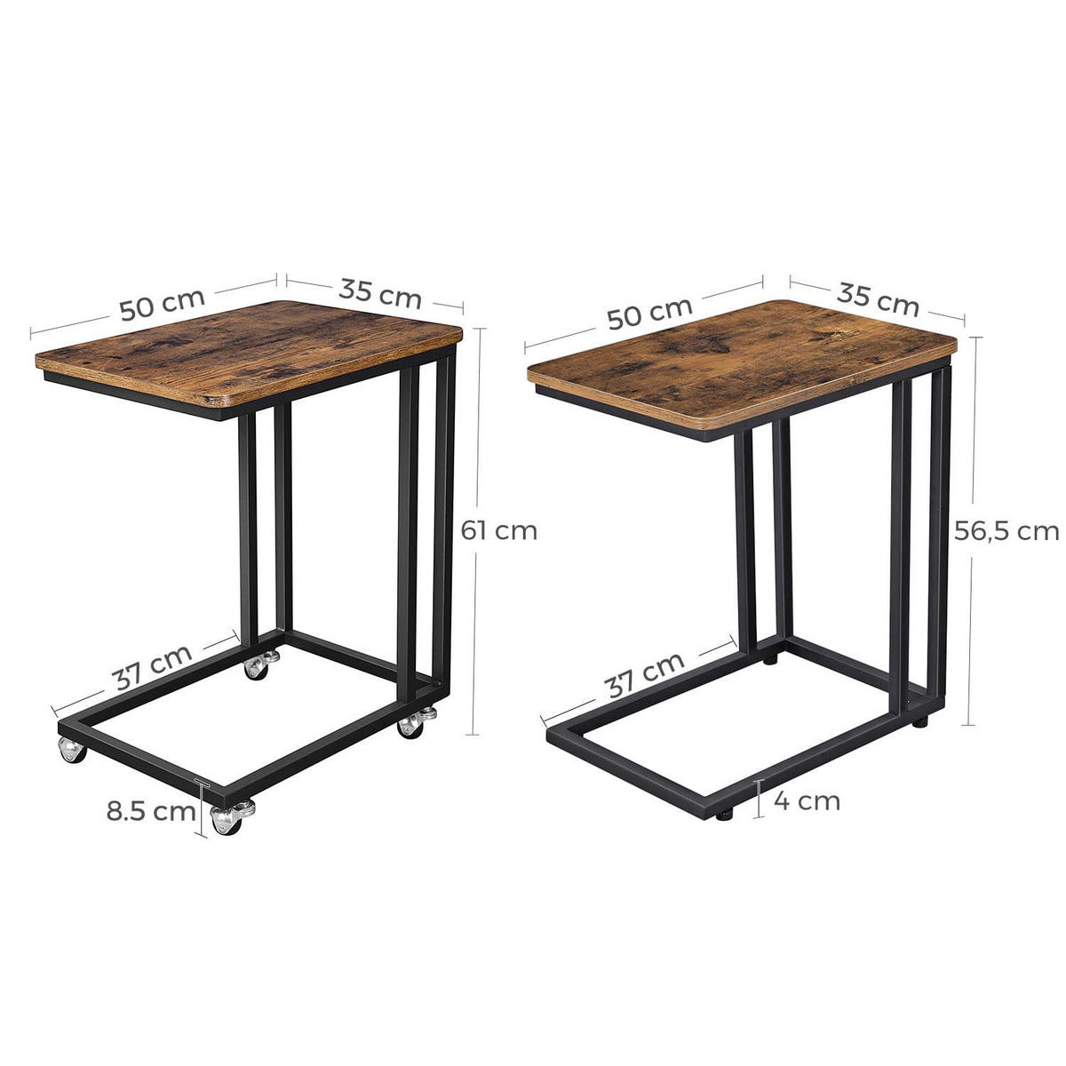 BEISTELLTISCH auf Rollen - Braun, Metall (35/50/61cm) - A2A Home