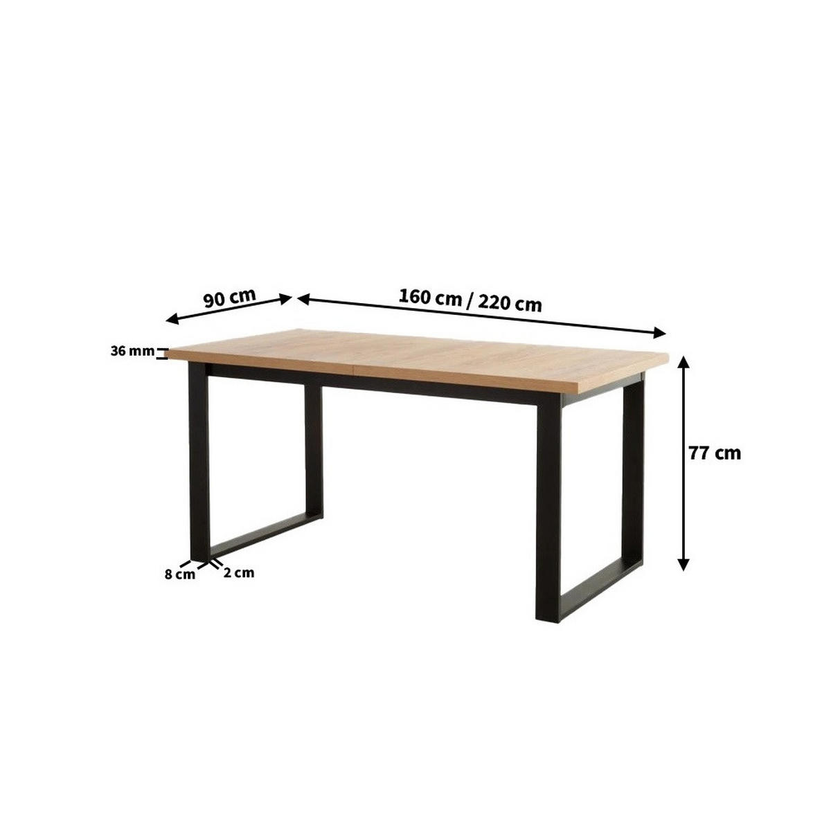 ESSTISCH FRANCO Ausziehbar 160 - 220 / 90 x 77 cm - Goldfarben/Schwarz, Holz (160/90/77cm) - MASSENO