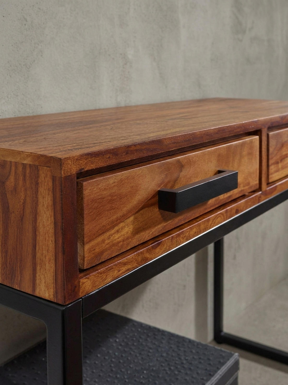 KONSOLENTISCH – Massivholz/Metall, schwarz, mit Schubladen, Industrial-Stil - Schwarz/Braun, Holz/Metall (36/90/77cm) - KADIMA DESIGN