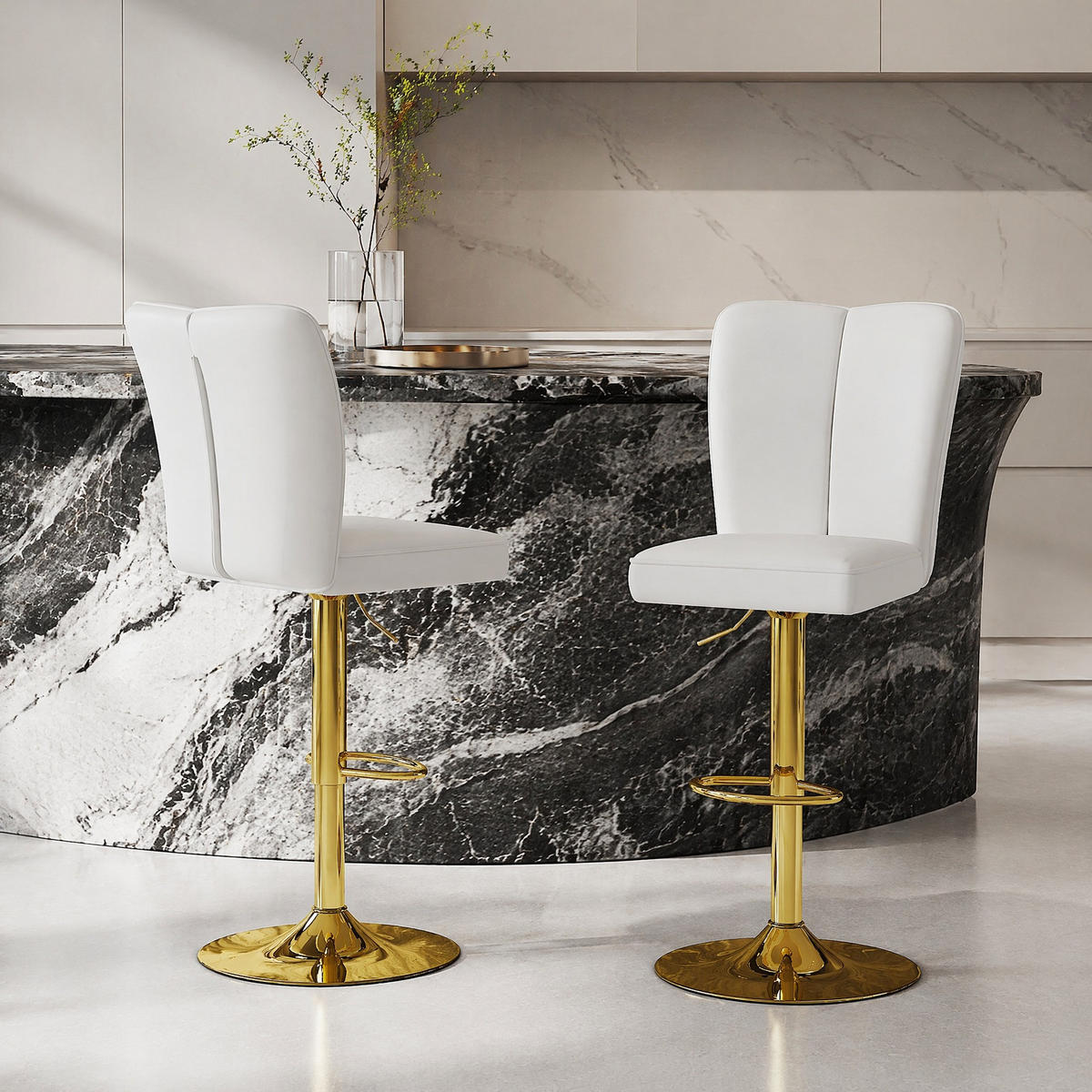 BARHOCKER 2er-Set Weiß/Gold höhenverstellbar und 360° drehbar - Weiß, Metall (44/117.5/44.5cm) - MIVRAY