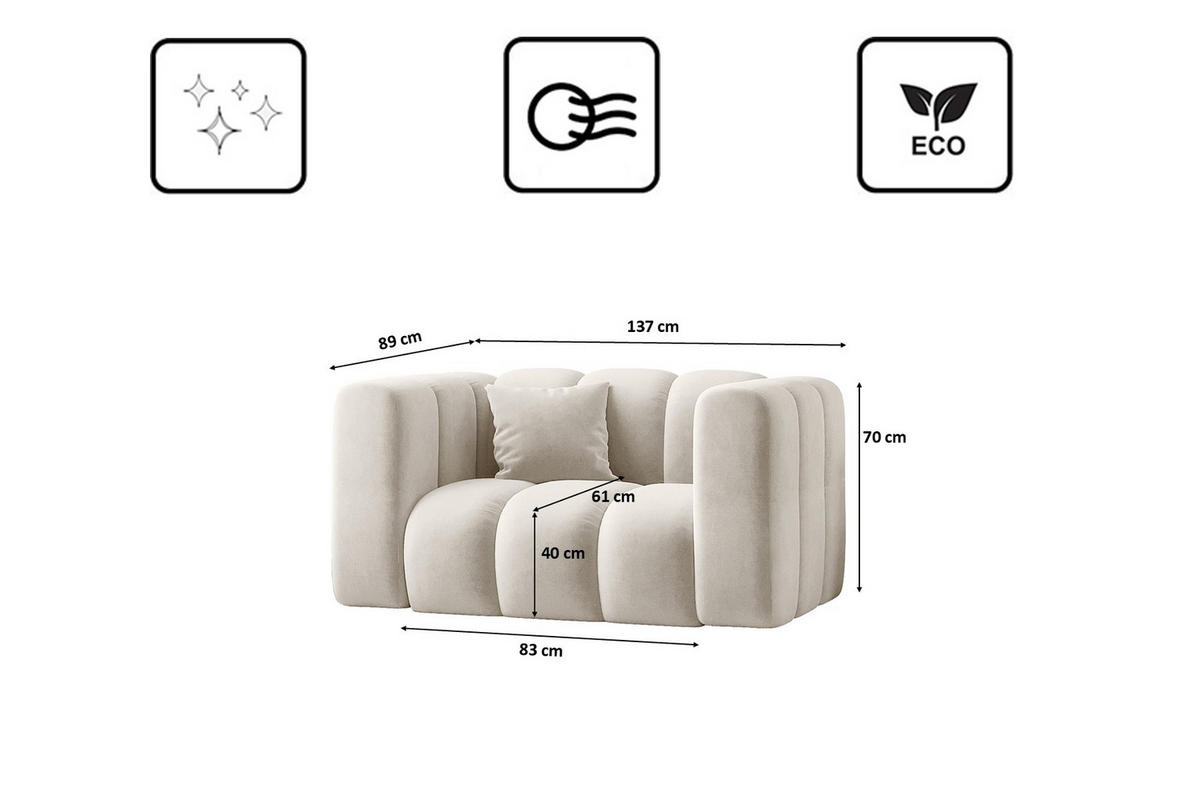 SESSEL, Sofa Grand modular stoff Salvador Hellgrau - Creme, Holz (137/70/89cm) - Kaiser Möbel