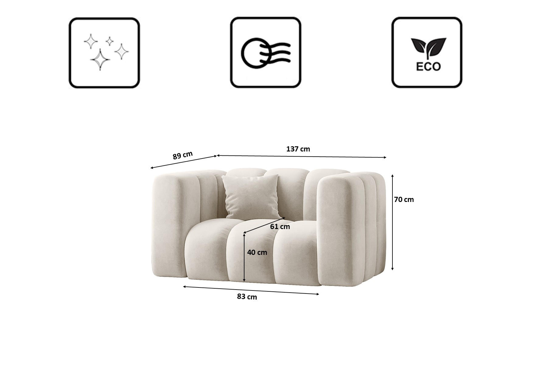 Thumbnail - Kaiser Möbel Sessel,, Creme, Holz, 1-Sitzer, 137x70x89 cm, Wohnzimmer, Sessel, Polstersessel