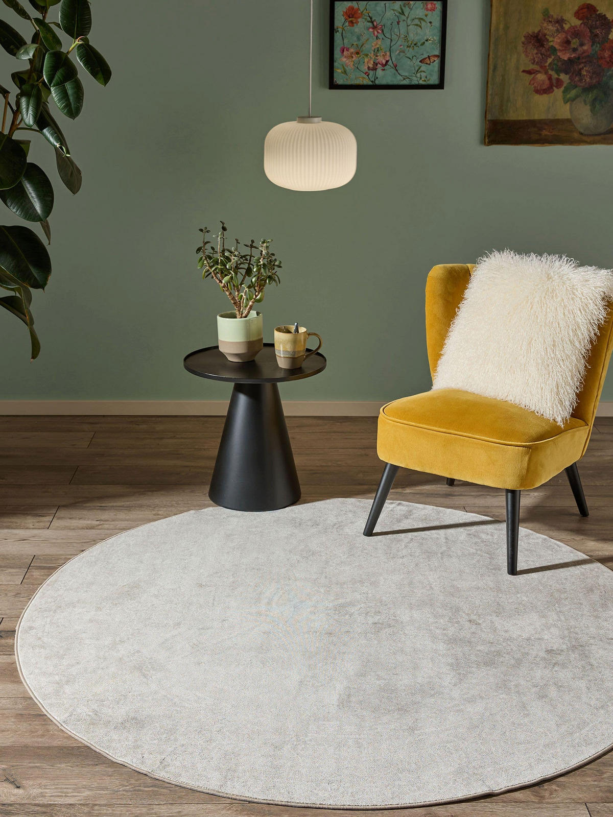 VINTAGE-TEPPICH Miray waschbar ø 160 cm rund - Beige/Creme, Kunststoff (160/160cm) - benuta Nest