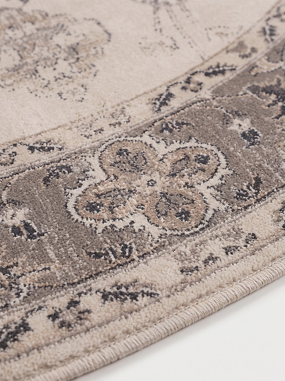 TEPPICH Kurzflor, waschbar, mit floralen Ornamenten, aus Polyester, VERNANTE in Beige-Grau, Ø 200 cm - Beige, Textil (200/200cm) - KADIMA DESIGN