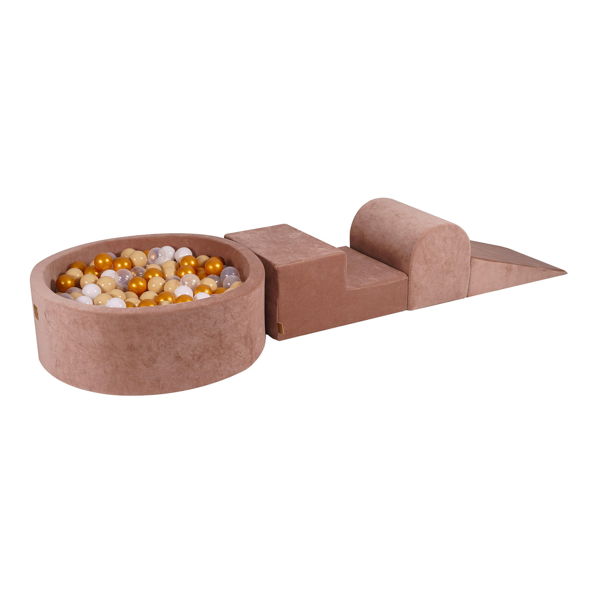 BÄLLEBAD mit Schaumstoff Bausteinen für Kinder, Samt, Beige - Goldfarben, Textil (230/45/30cm) - MeowBaby
