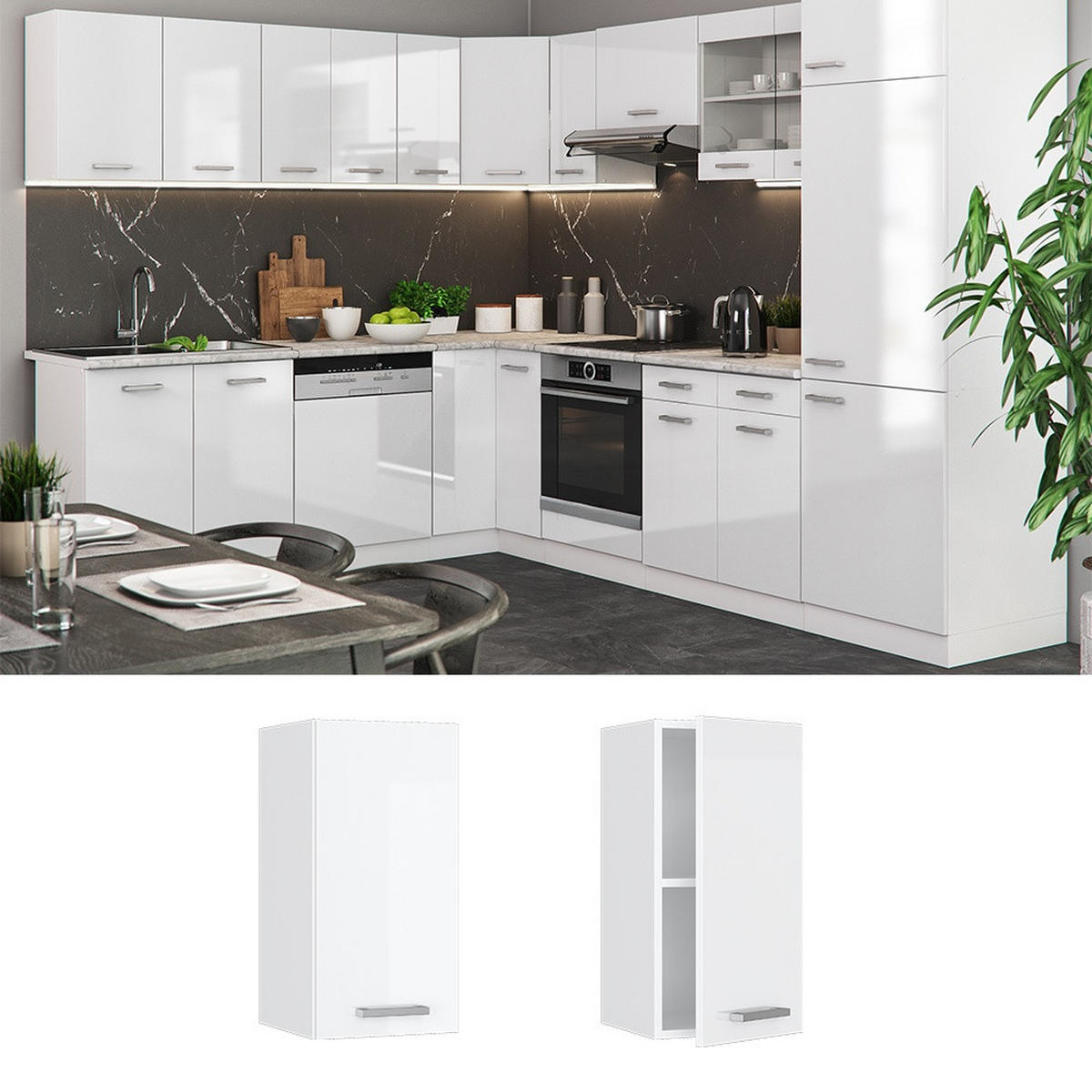 HÄNGESCHRANK R-Line Weiß Hochglanz 30 cm - Weiß Hochglanz/Weiß, Holzwerkstoff (30/60/31cm) - Vicco