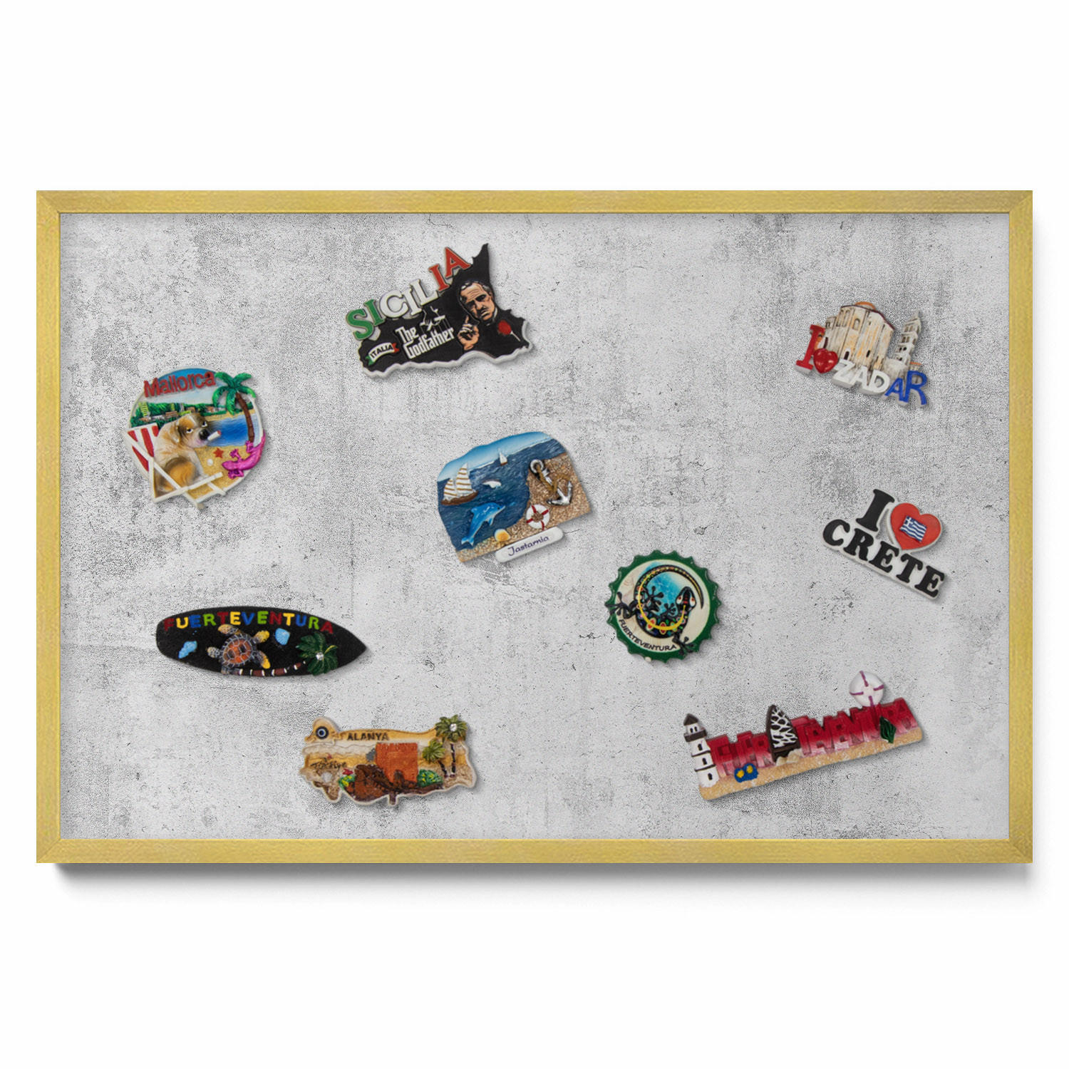 TULUP MAGNETICKÁ TABULE 60x40 cm zlatý rám – Přírodní boho listy