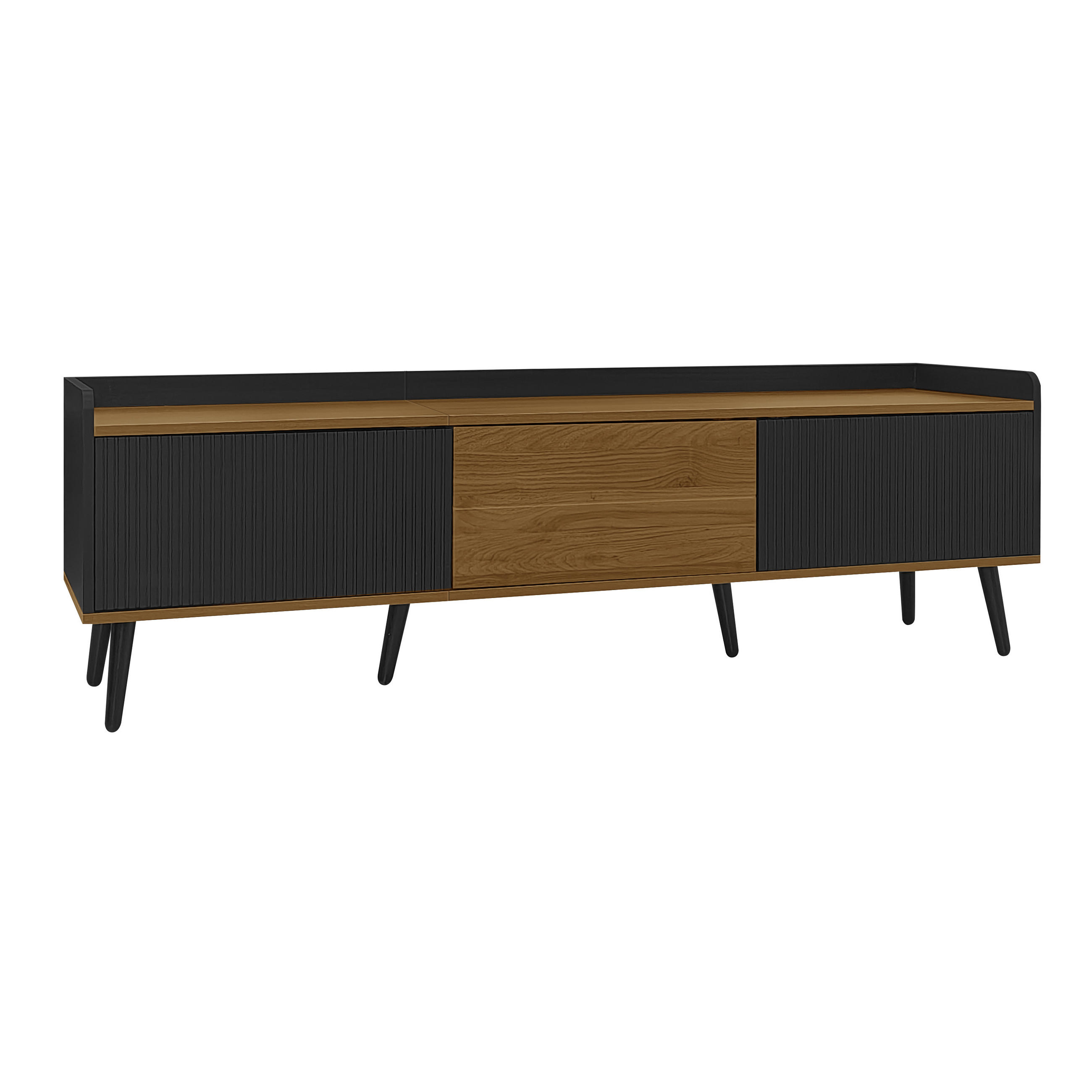TV Lowboard 160 cm, 3 Türen, Regal, Schwarz - Schwarz, Holz (160/49/39cm)