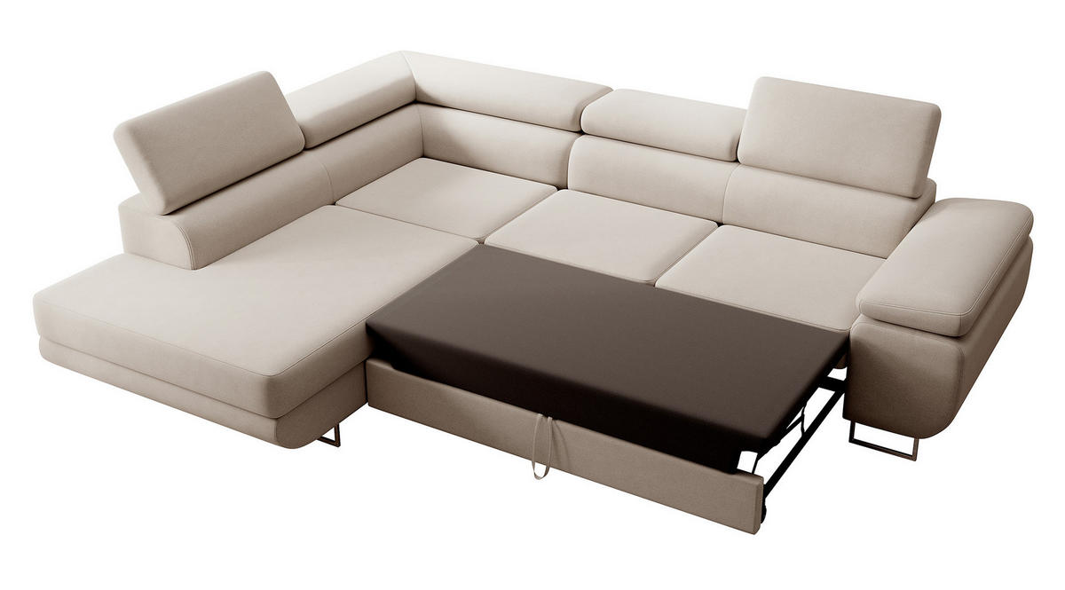 ECKSOFA Stevil Hellbeige Velours - Ecru/Silberfarben, Textil/Metall (275/203cm) - Selsey