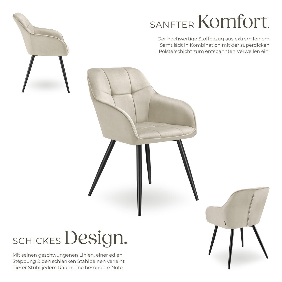 ESSZIMMERSTUHL 2er Set Marilyn 58 x 62 x 82 cm creme/schwarz - Creme/Schwarz, Kunststoff (58/82/62cm) - tectake