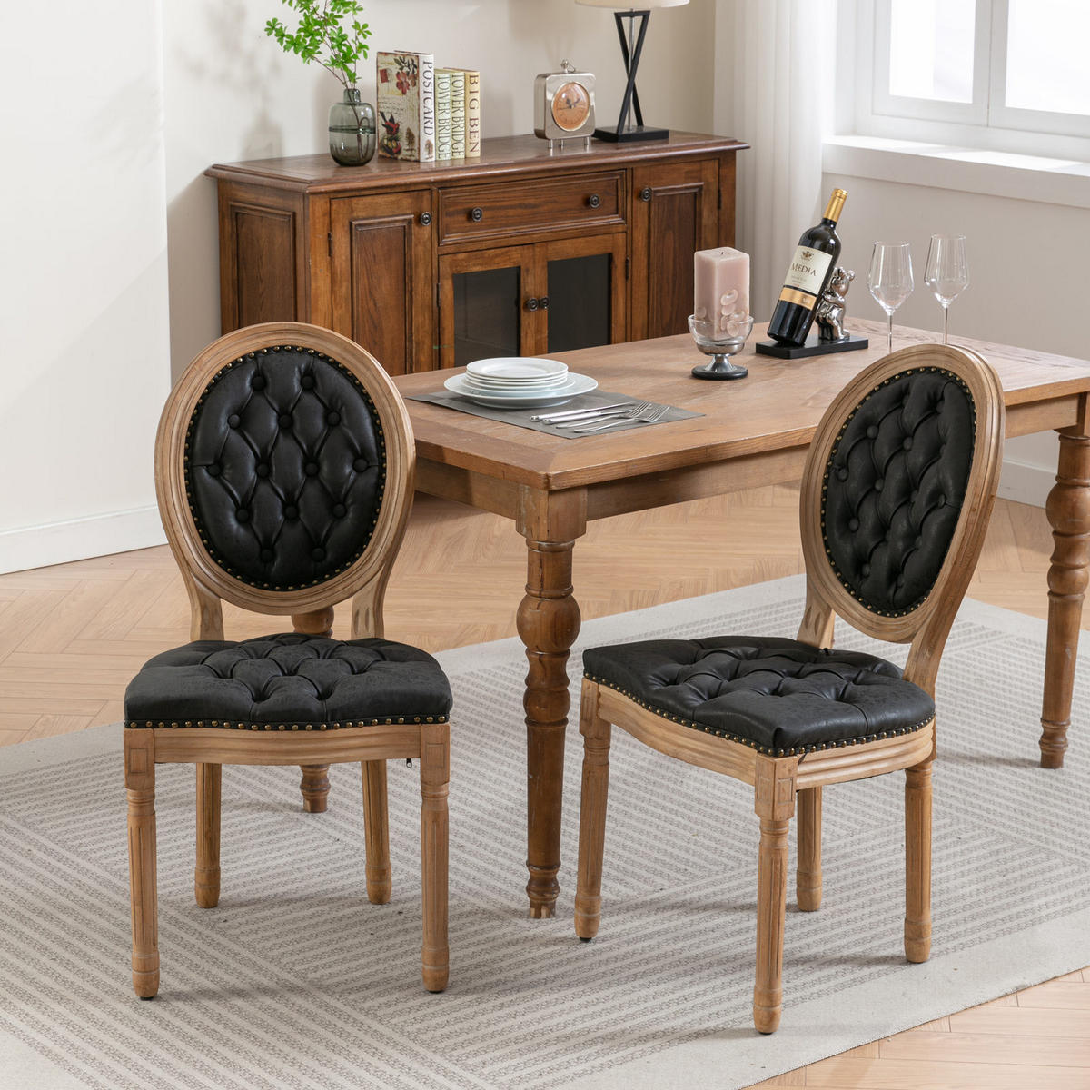 STUHL-SET DE-36374 2 Stück mit Vintage-PU-Lederbezug Schwarz - Schwarz, Holz (49/95/59.5cm) - ComfortXL
