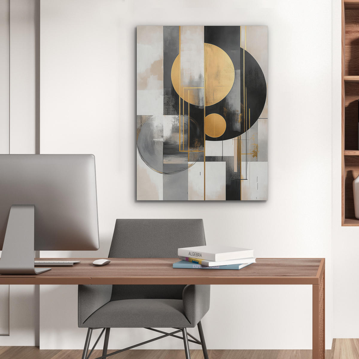 AKUSTIKPANEEL Abstrakt - Gold - Silber - Formen - Ästhetisch - Modern 60x80 cm - Goldfarben, Textil (60/0.9/80cm) - MuchoWow