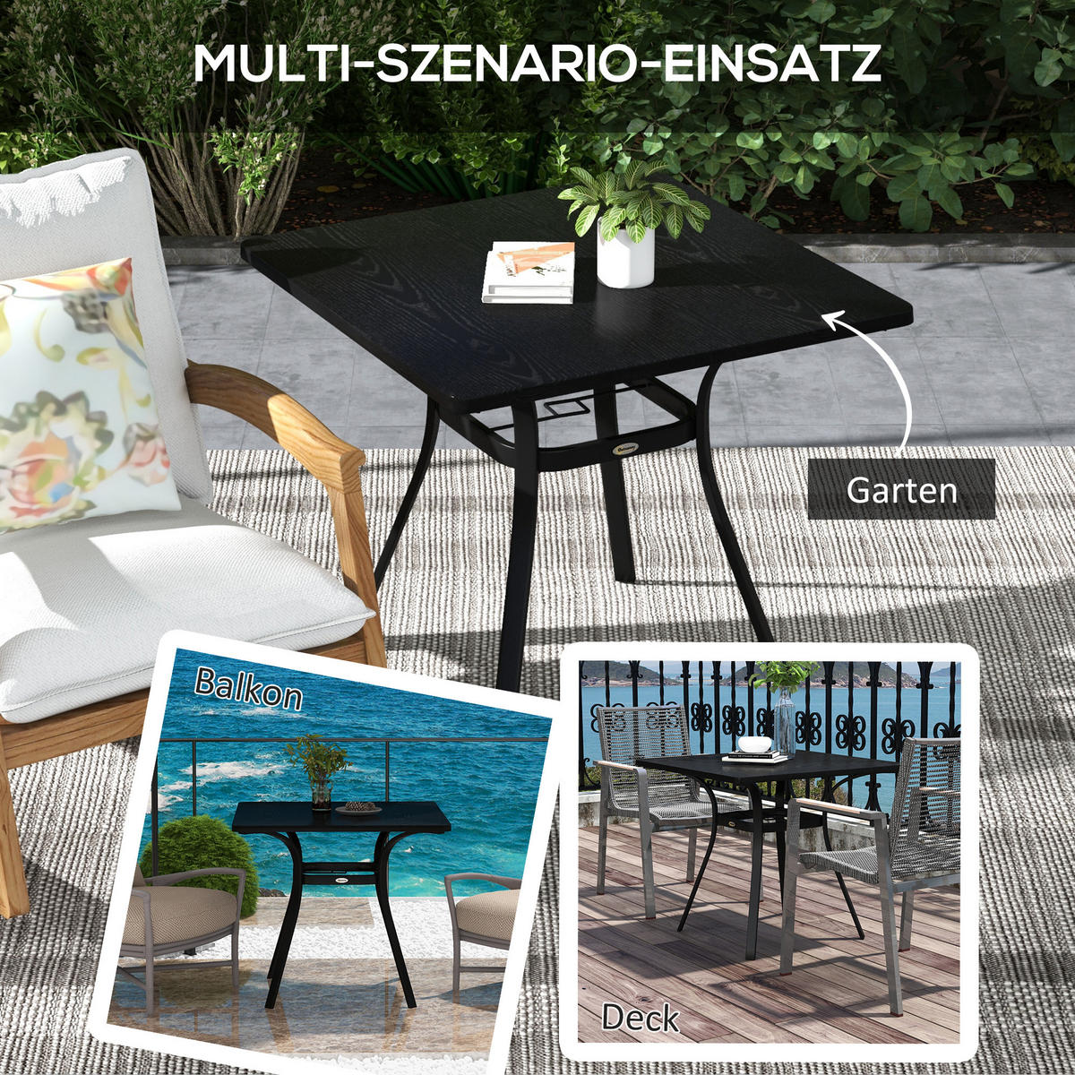 GARTENTISCH, Schwarz, Stahl - Schwarz, Metall (80/82/72cm) - Outsunny