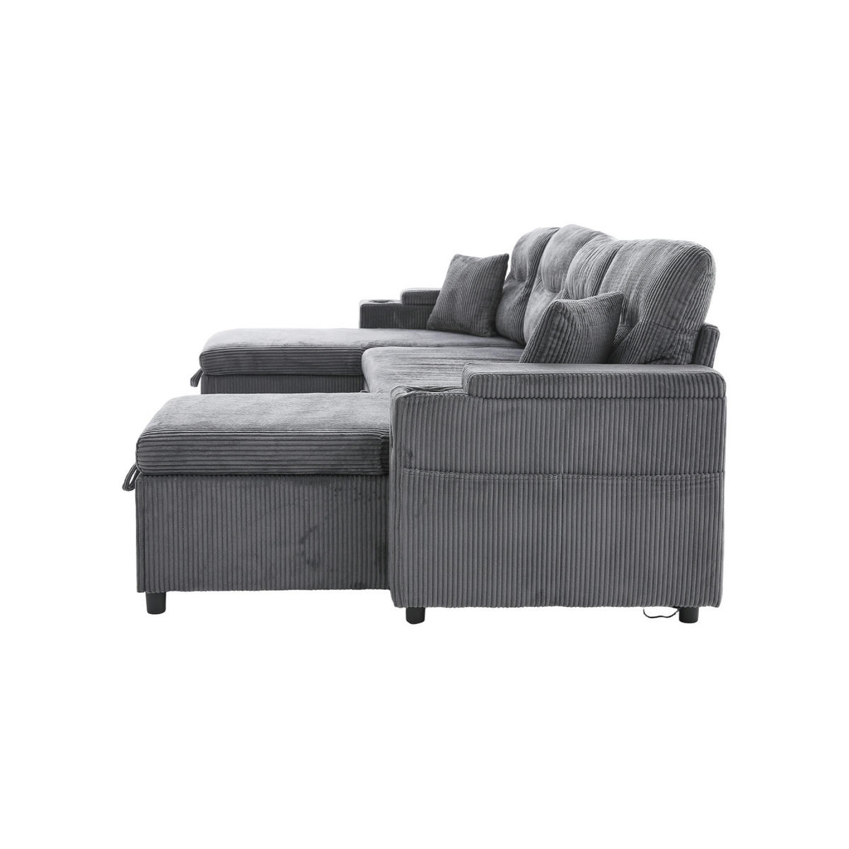 WOHNLANDSCHAFT DE-33711 beidseitige Chaiselongues mit Stauraum Kohleschwarz - Anthrazit, Metall (272/86/136cm) - ComfortXL