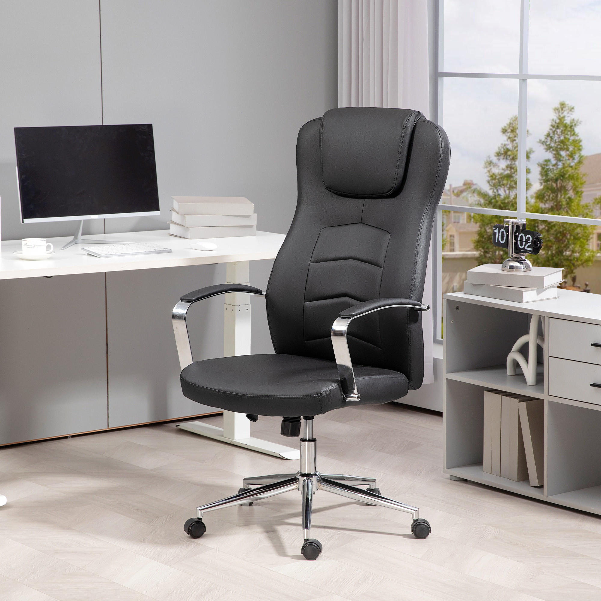 BÜROSTUHL mit Kippfunktion, Schwarz - Schwarz, Leder (78/126/64cm) - HOMCOM