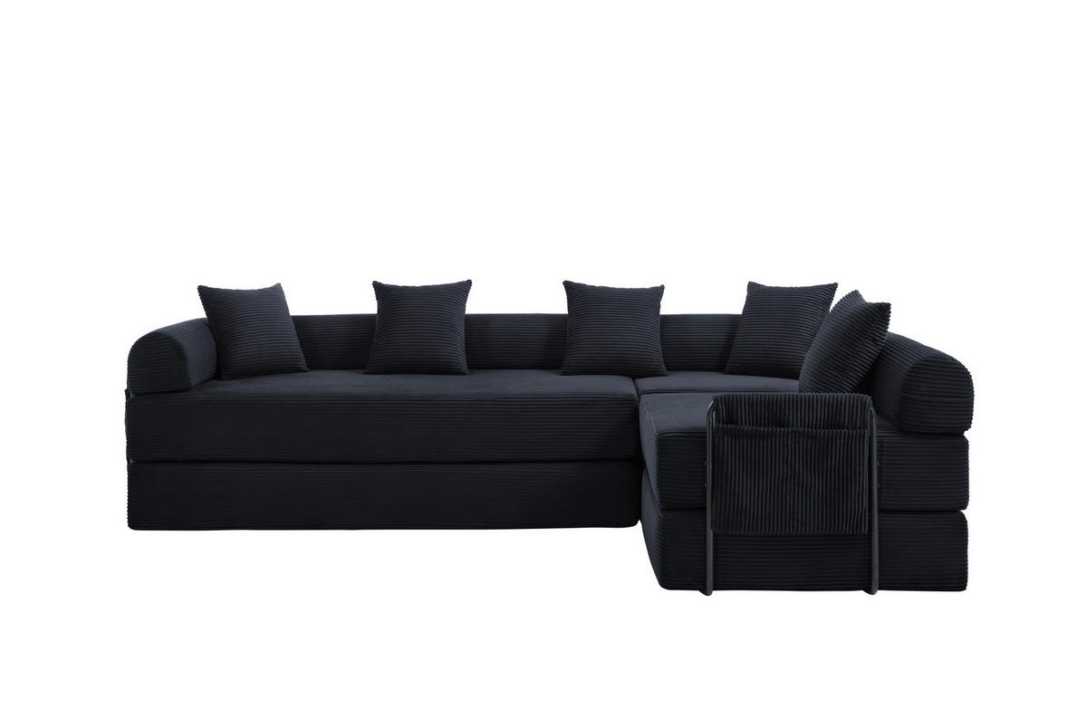ECKSOFA 270/180/64 cm schwarz aus Cord modular mit Schlaffunktion - Schwarz, Textil (180/270cm) - OKWISH