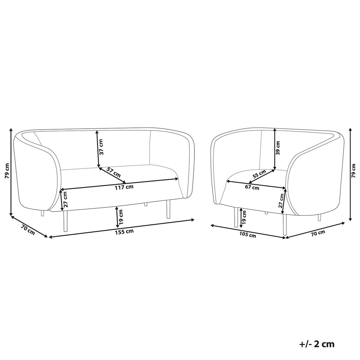 3-SITZER SOFA SET Bouclé Schwarz Loen - Schwarz, Textil (155/79/70cm) - Beliani